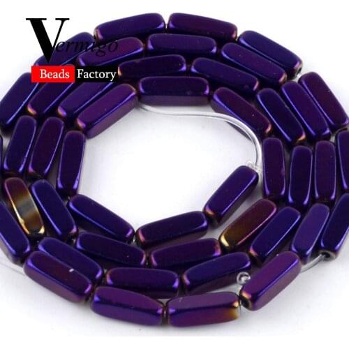Small Cuboid Shape Purple Natural Hematite Stone Beads For Jewelry Making DIY Necklace Bracelet Spacer Loose Beads 3*9mm 15"