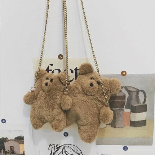 Cute Women Girl Plush Teddy Bear Shoulder Bags Kids Girl Stuffed Bear Messenger Crossbody Mini Bag Gift