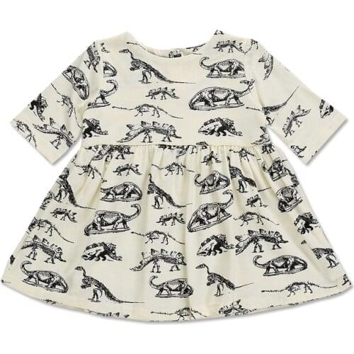 Newborn Baby Girls Cartoon Animal Print Half Sleeve Dinosaur Mini Dress Casual Outfits Cotton Casual Girls Dresses Clothes 0-3T