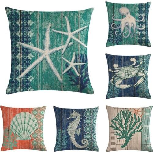 Nautical Throw Pillows Covers sea Pillowcase Beach coast Cushion Pillow Cover 45x45 cm sea horse Coral Starfish octopus Crab