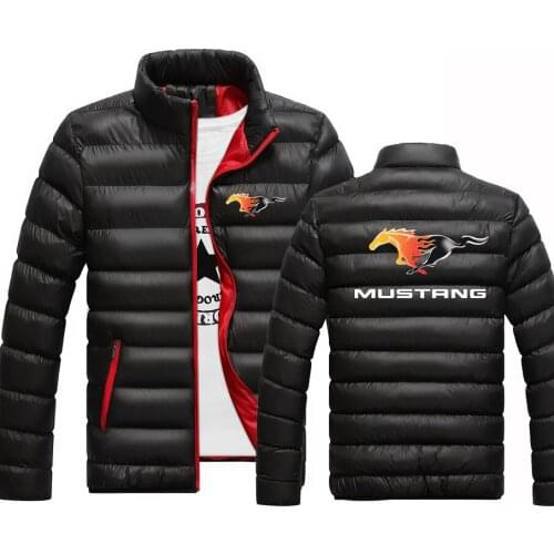 Mustang Car Logo Printing Autumn Winter Warm Tops Jackets Parka Hoodies Brand Mens Casual Cotton Sports Padded Harajuku Coats