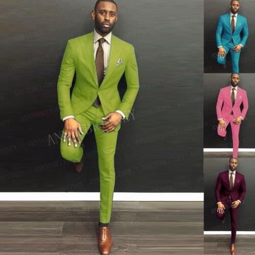 2020 Summer Suit Men Slim Fit 2 Pieces Light Green Men Suits for Wedding Casual Blazer Dress Groom Tuxedo Jacket with Pants Set