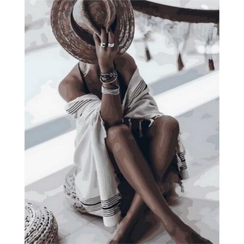 Unframe diy paintings by numbers figure painting pictures by number for home decor 4050cm lady with hat