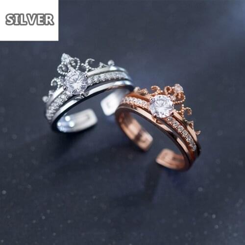 2-in-1 detachable Rings Set 925 anillos Silver Princess Clear Crown Ring for Women Gift Gothic lovely Jewelry Best Friend Gift