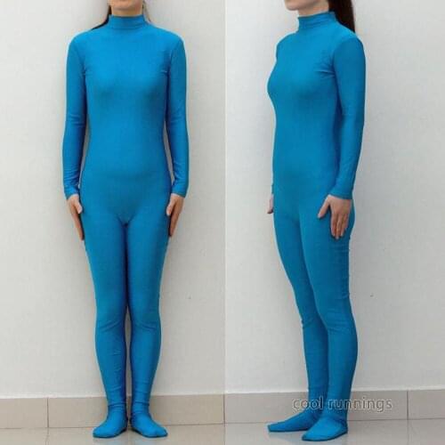 Fancy Dress Party Turquoise blue Unisex Spandex Zentai costume dancewear Unitard Bodysuit No Hood & Hands