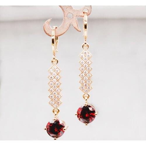 New Trendy Earrings for Women Gold Color Dangle Earrings with Red Zircon Luxury Jewelry for Party Wedding Gift