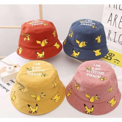 Pokemon Bucket Hat Anime Figure Pikachu Cosplay Cartoon Fisherman Cap Kid Girls Boys Childrens Kawaii Sun Cap Toy Gift