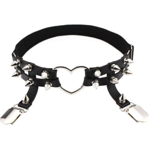 Heart Ring Stud Punk Rivet Women Leg Leather Elastic Garter Suspender Belt Thigh Ring Sexy Gothic Clothing Accessory