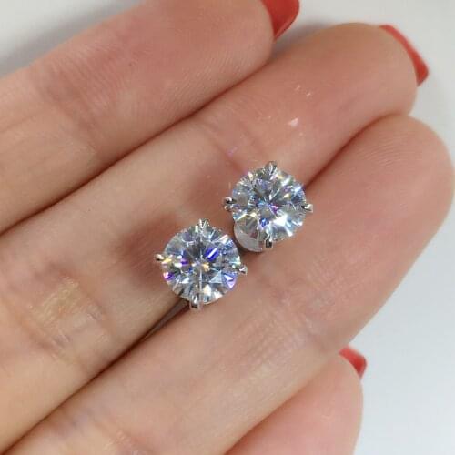 White Crystal Zircon Stud Earrings 4 Prong Round Stone Earrings For Women Engagement Jewelry Rose Gold/Silver Color 6MM Earrings