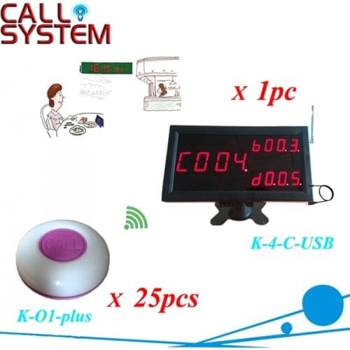 Restaurant Wireless waiter call system with K-4-C-USB monitor K-O1-plus transmitter button (1 display+25 table bell button)