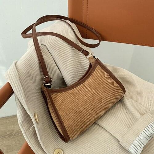 Corduroy Retro Womens Bag Trend Fashion Shoulder Bag Texture Simple Crossbody Bags for Women 2021 Striped Zipper Underarm Bags