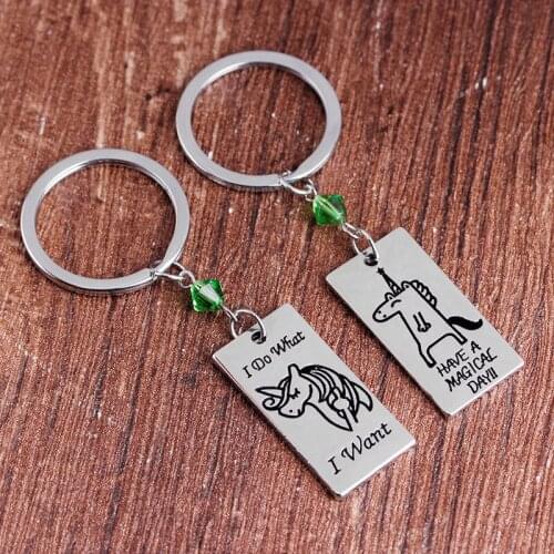 2018 New Pair Product Hot Creative Unicorn Letter Jewelry Key Chain For Mothers Day Gift