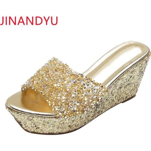 Bling Platforms Wedges Shoes Women High Heels Platform Sandals Casuales Sandalen Woman Slippers Silver Gold Heels Sexys Shoes