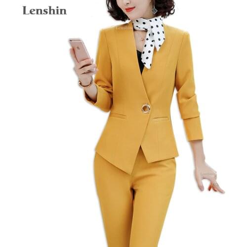 Lenshin 2 Pieces set Asymmetrical Formal Pant Suit Office Lady Uniform Designs for Women Business Suits Work Wear