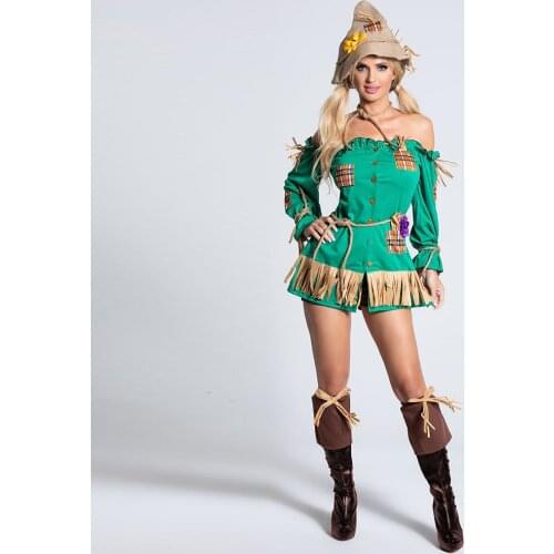 Women Scarecrow Costume Female Circus Funny Clown Masquerade Costume Halloween Carnival Party Fancy Dress