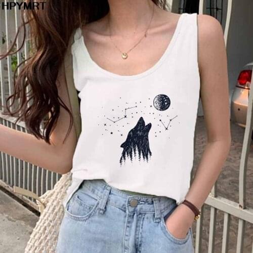 Vintage Wolf and starry sky Printed Women Sexy Camis Vest Sleeveless Streetwear Female Tank Tops Clothing aesthetics Graphics