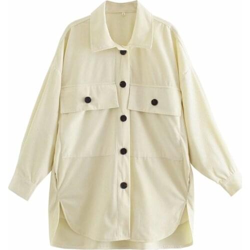 ZXQJ Women 2021 Fashion With Pockets Simple Workwear Jacket Coat Vintage Long Sleeve Button-up Female Outerwear Chic Tops