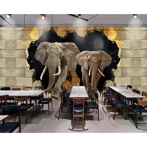 Customized 3D mural wallpaper 3D elephant broken wall background wall decoration painting