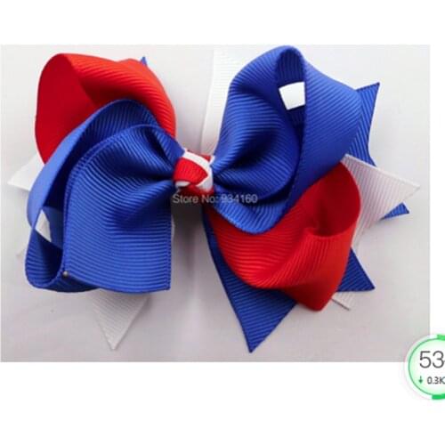 4.5" Royal Blue White Red Boutique Girl bow headwear clips Accessories 24pcs