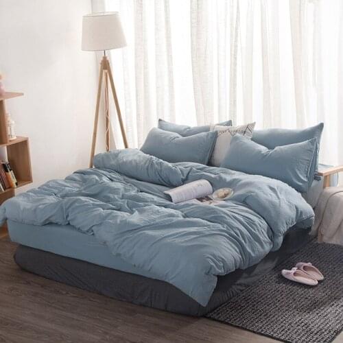 Denisroom Solid Color Simplicity Bed Linens Blue Bedding Sets Bed Duvet Cover Set Quilt Cover Bed Sheets Queen King SizeDS63
