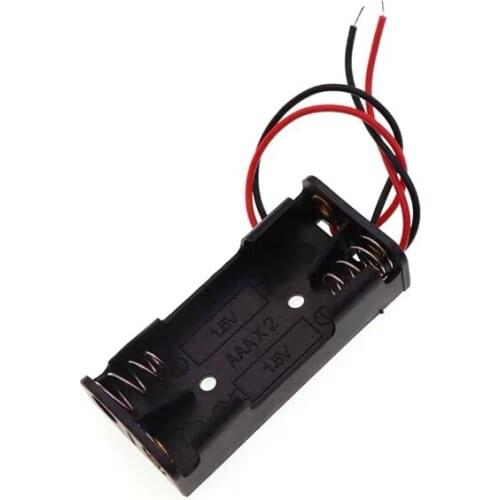 AAA Battery Holder Storage Box Case 2 slots For 2 x AAA Black With Wire Leads Plastic Batteries Storage Case