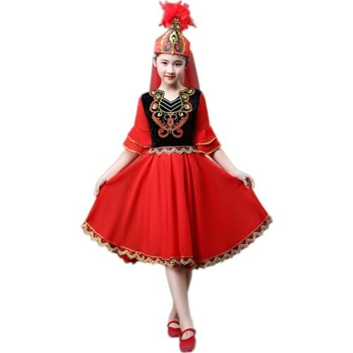 Children Uygur Costumes Kazakh Folk Dress Kids Dance Costume Girl Boy Xinjiang National Performance Clothing Festival Outfits