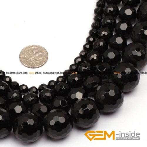 Round Faceted(64 Faces) AA Grade Black Agates Beads Natural Stone Bead DIY Bead For Woman Jewelry Making strand 15" Wholesale