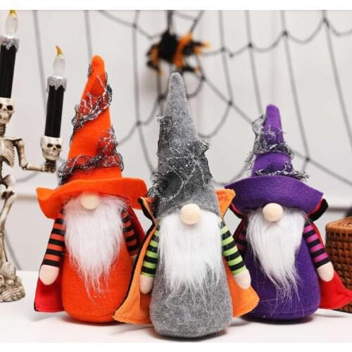 Faceless Doll for Halloween Cute Knitting Hat Orange Beard Standing Gnome Goblin Rudolph Doll Plush Toy Home Desktop Room Decors