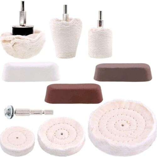 Best 10 Pcs Buffing Pad Polishing Wheel Kits with 3Pcs Rouge Compound with 1/4 inch Handle, for Manifold, Aluminum, Stainless St