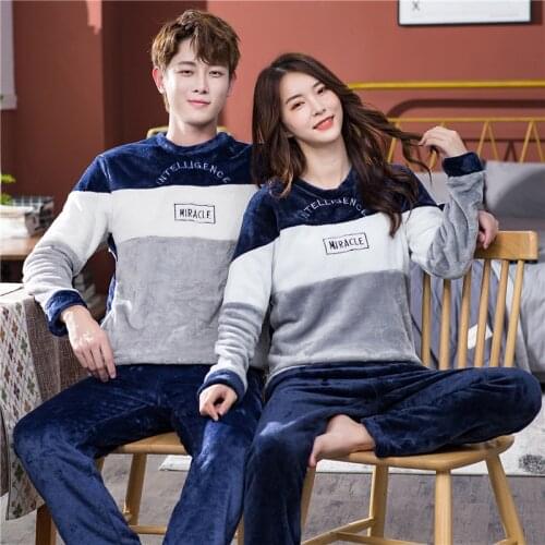 Couple Long Sleeve Thick Warm Flannel Pajama Sets for Women 2020 Winter Coral Velvet Sleepwear Pyjamas Men Homewear Home Clothes