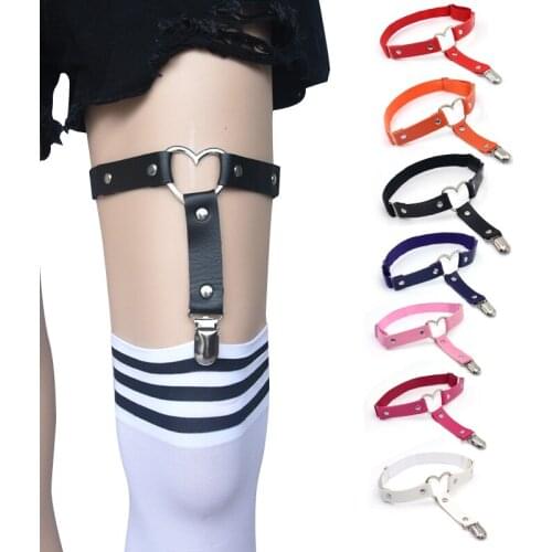 Women Sexy Leg Ring Garter Belt Tight Suspenders Lingeriees Elasticity Heart Leather Harness Punk Garters With Lace Socks