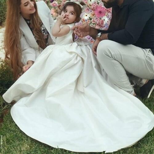 Ivory Jewel Neck Flower Girl Dresses For Wedding Sleeveless Beads Pearls First Communion Dresses Birthday Party Gowns