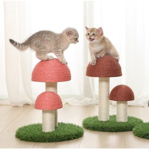 Woven Linen Cat Tree Mushroom Design Cat Scratching Post Wear-Resisting Simulated Lawn Cat Scratcher Home Practical Pet Toy