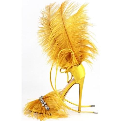 Fur Runway Shoes Crystal Feature Dexor Luxury High Heels Sandals Open Toe Women Designer Lace Up Shoes Fashion Stiletto Heels 12