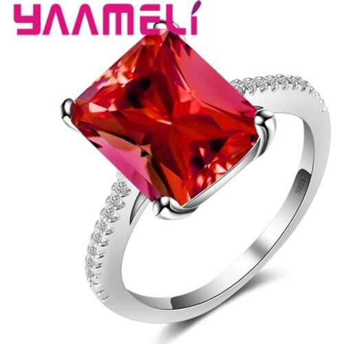 New Fashion Square 5 Colour Multicolor Clear Crystal 925 Sterling Silver Ring Women Female Party Jewelry Hot Sale