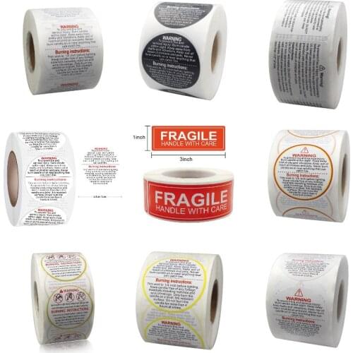 1Roll Fragile Stickers Candle Warning Label Candle Jar Container Stickers Waterproof Wax Melting Safety Label Vow Sticker Label