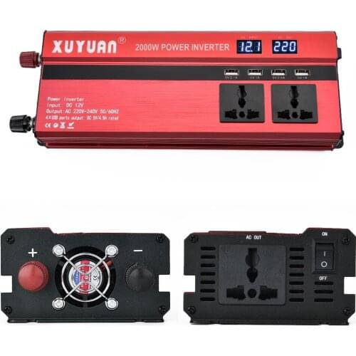 2000W watt DC 12V 24V to AC 220V Inverter Portable Power Converter W/ 2 Charger Adapter 4 USB LCD Display Car Styling