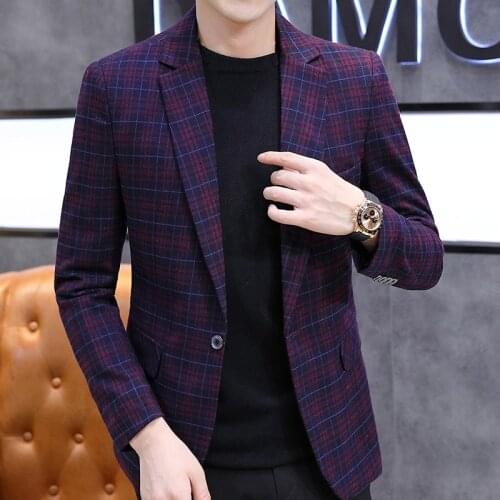 2021 new plaid mens fashion casual suit jacket spring and autumn mens Korean luxury plaid slim dress jacket Business Blazers