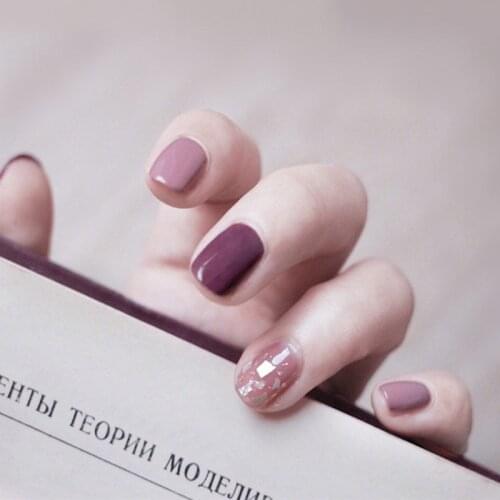 24pcs/Set Mixed Pink Purple Fake Nails Short Design Foils Decal Nail Accessory False Nails with Glue Acrylic Manicure Nail Tools