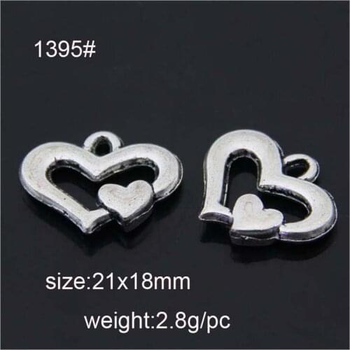 25pcs 21x18mm Vintage Double Heart Charms Fit For Pendant Jewelry Findings