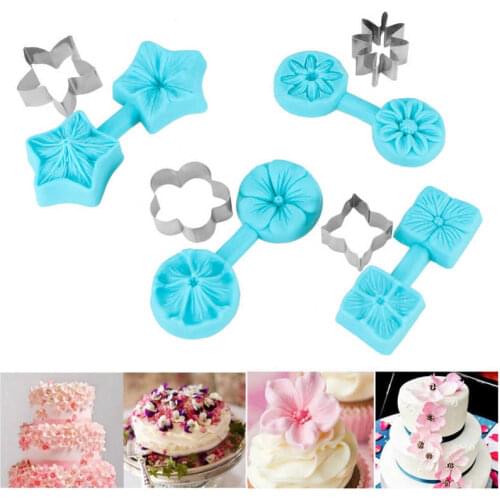 4 Sets Fondant Chocolate Mold Silicone Baking Mold Utensils Kitchen Supplies with Cutter Candy Mold Silicone Mold