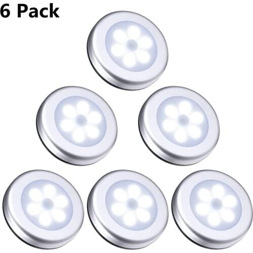 6PCS PIR Sensor Night Lights 6LEDs Infrared Motion LED Bulb Auto On and Off Closet Battery Power For Cabinet Stairs Wall Lamp
