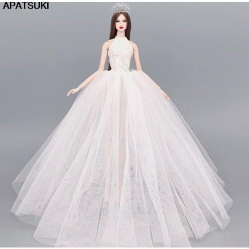 Pure White Wedding Dress for Barbie Doll Clothes Toys For Children Big Evening Dresses Party Gown Outfits 1/6 Dolls Accessories