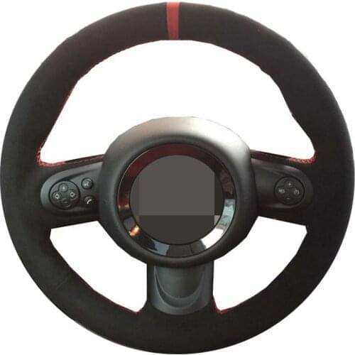 Car Steering Wheel Cover DIY Hand-stitched Black Genuine Leather Suede For Mini Cooper Accessories
