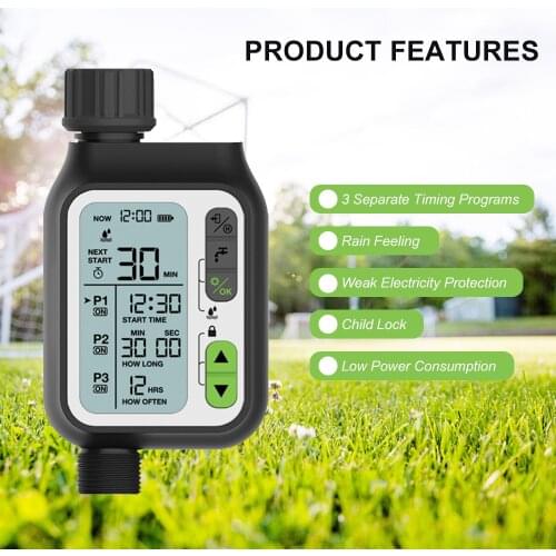 KKmoon Electronic Irrigation Regulator Automatic Irrigation Timer 3 Separate Timing Programs Weak Electricity Protec Rain Sensor