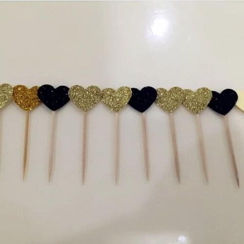 Hot Finished product Cake toppers 50pcs Gold heart wedding birthday cake decorating cupcake fruit toothpicks baby shower dessert