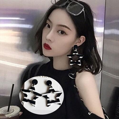 Classic Retro Polka Dot Striped Earring Women Cute Acrylic Geometric Round Square Star Stud Earrings Vintage Party Jewelry