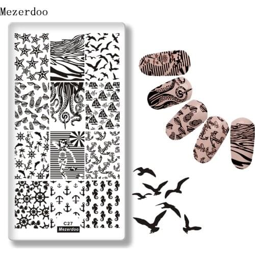 Coconut Tree Sea Style Nail Template Beauty Octopus Nail Stencil Seagulls/starfish Pattern Manicure Art Stamp Image Plate C27