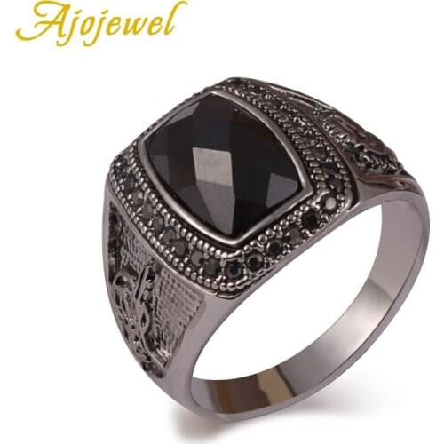 Ajojewel Black Zircon Ring Men Size 11 High Quality Cool Stone Jewelry Men Accessories Fashion Gift Big Size
