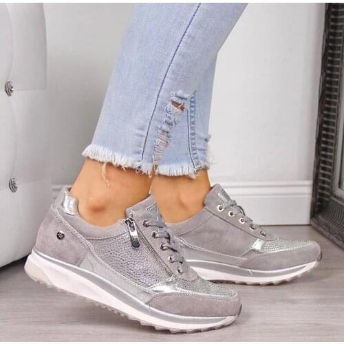 Women Casual Shoes New Fashion Wedge Flat Shoes Zipper Lace Up Comfortable Ladies Sneakers Female Vulcanized Shoes